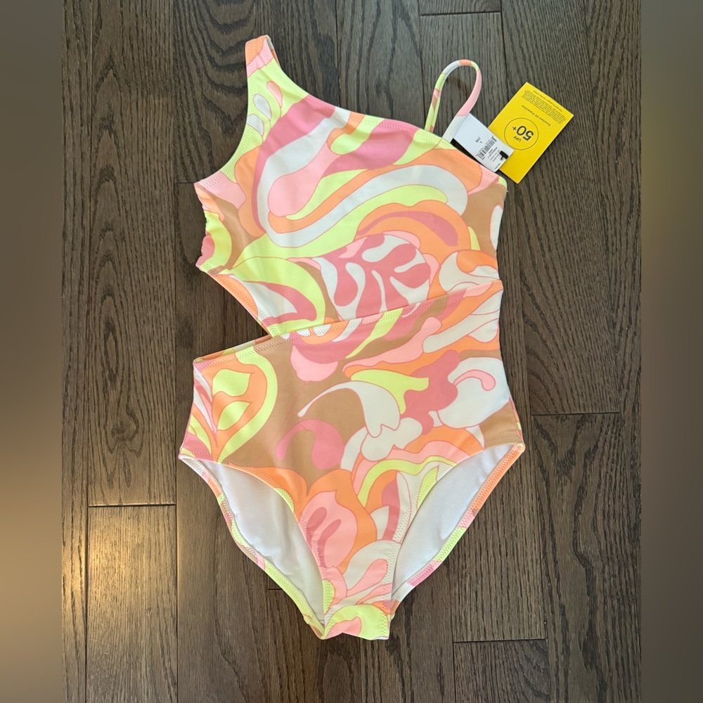 Girls gap one piece cut out bathing suit in pink and yellow size large